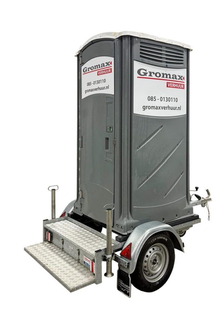 Aanhanger enkel chemietoilet toiletten en urinoirs voor bouw en evenementen bij Gromax
